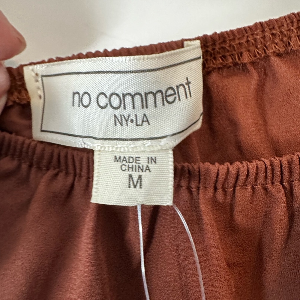 🤎 NWT No Comment Juniors M Brown Smocked Peasant Blouse Puff Sleeve Crop Top - Picture 5 of 12